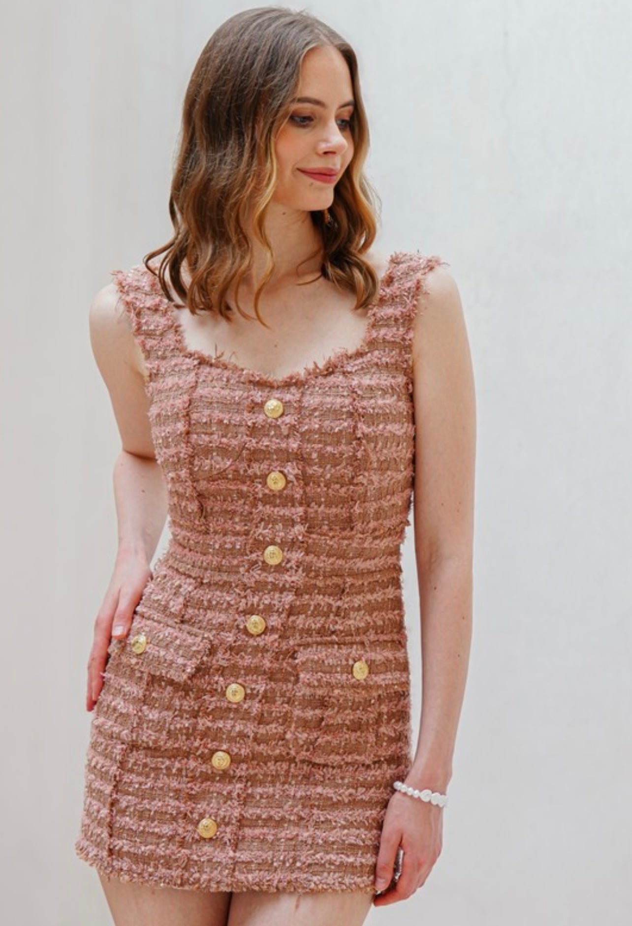 Blush Tweed Sleeveless Dress