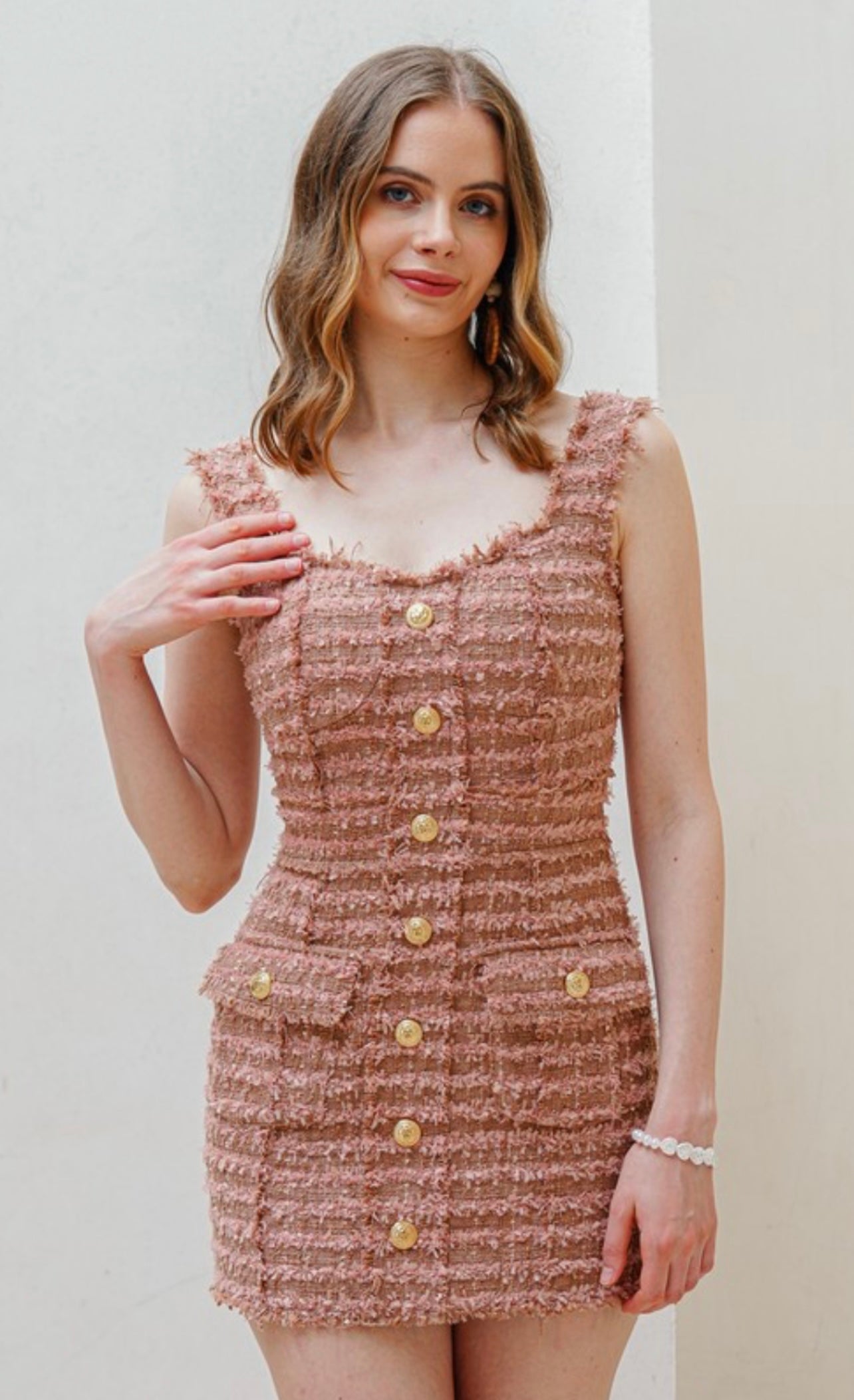 Blush Tweed Sleeveless Dress