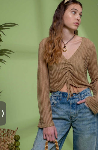 Drawstring Tan Crochet Top