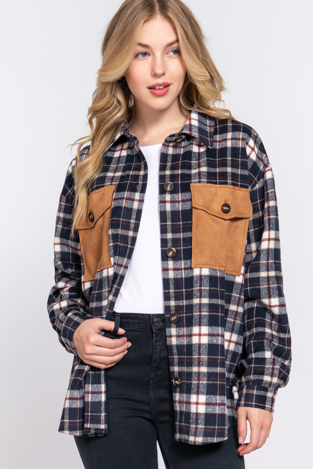 Navy and Burgundy Shacket