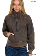 Load image into Gallery viewer, ACID WASHED HALF ZIP FLEECE PULLOVER KANGAROO POCKET
