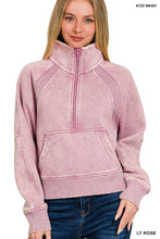 Load image into Gallery viewer, ACID WASHED HALF ZIP FLEECE PULLOVER KANGAROO POCKET