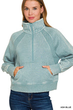 Load image into Gallery viewer, ACID WASHED HALF ZIP FLEECE PULLOVER KANGAROO POCKET