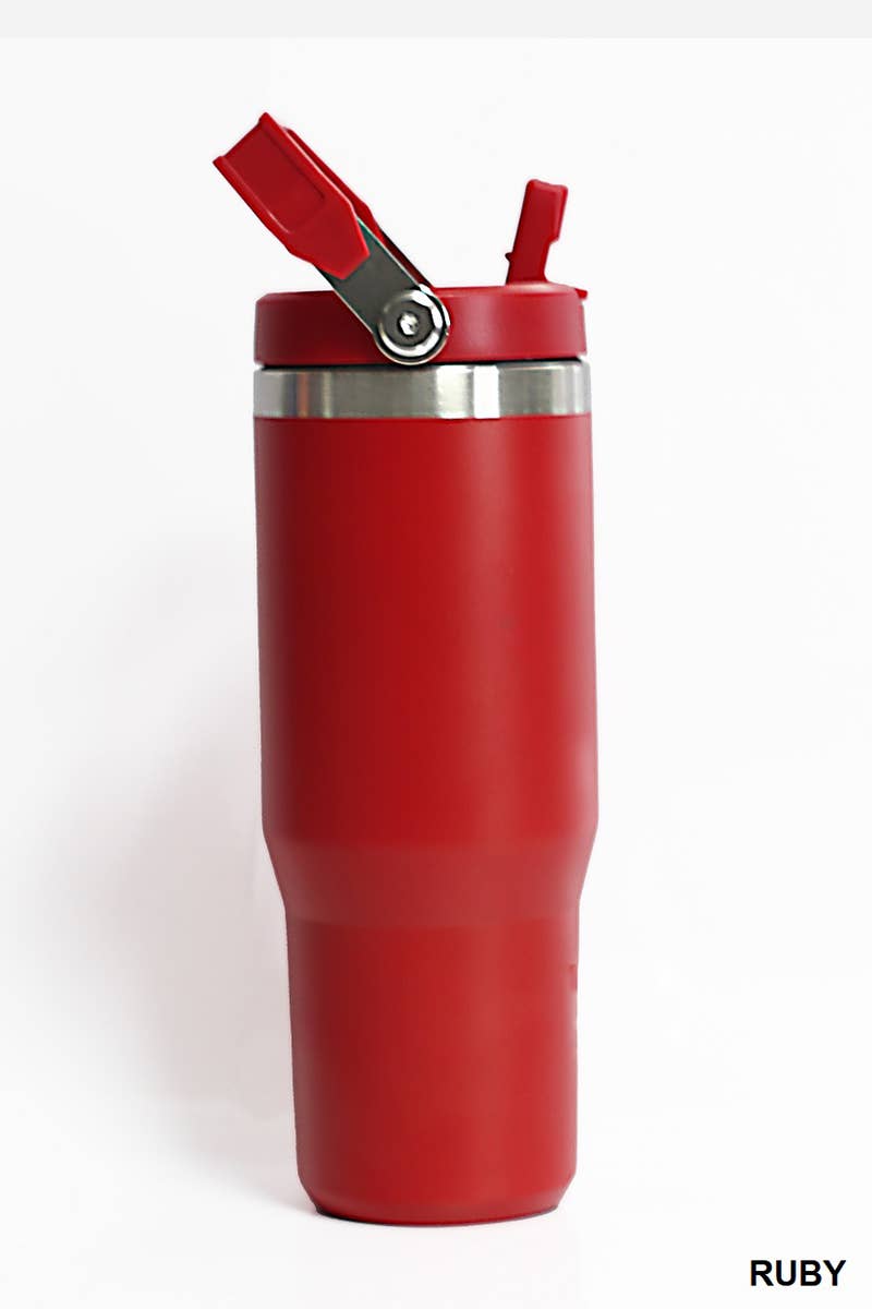 30OZ STAINLESS STEEL FLIP STRAW TUMBLER