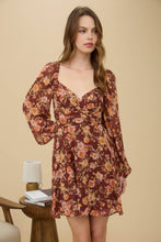 Load image into Gallery viewer, FLORAL SWEETHEART LONG SLEEVE BACK TIE MINI DRESS