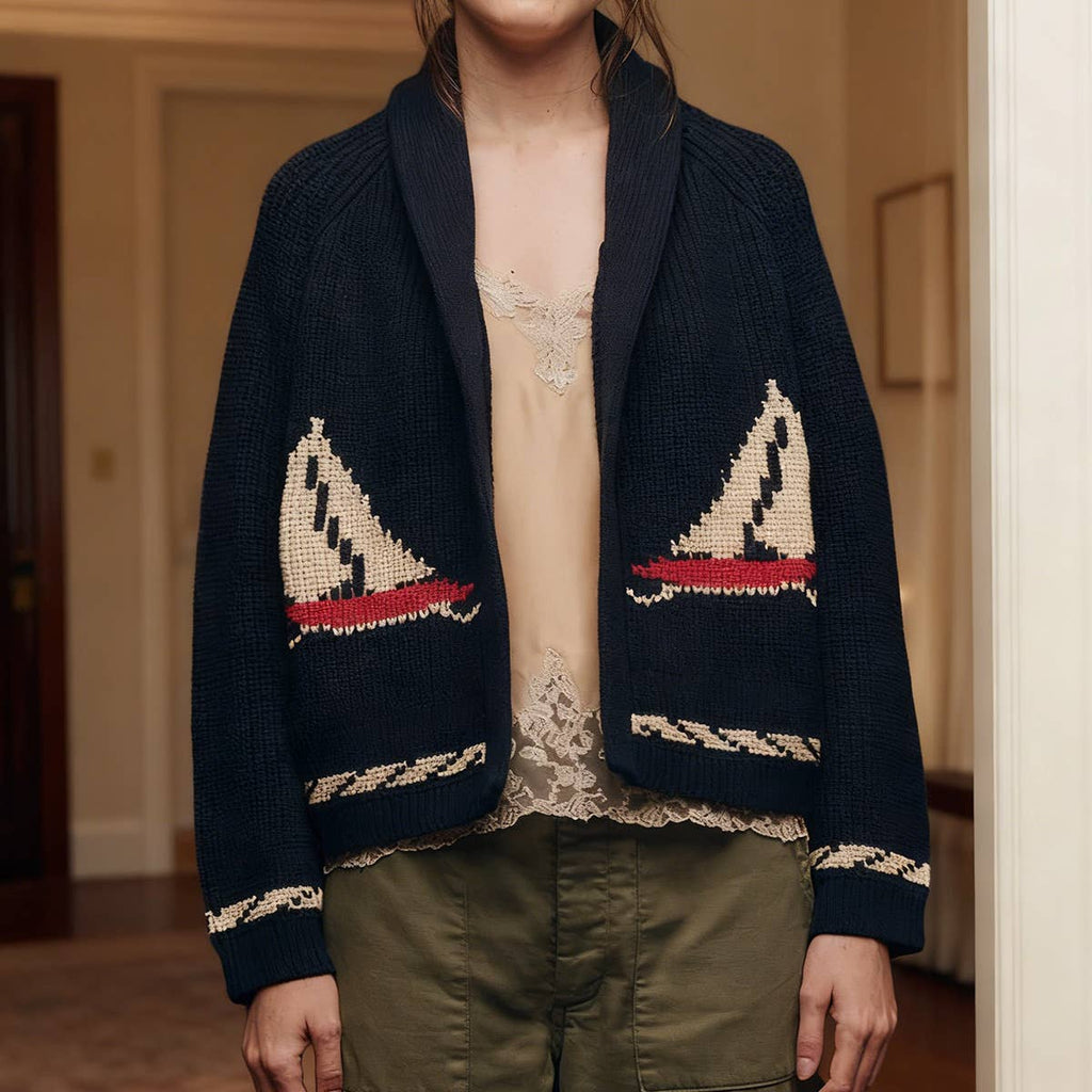 Fashionable retro art lapel knitted cardigan