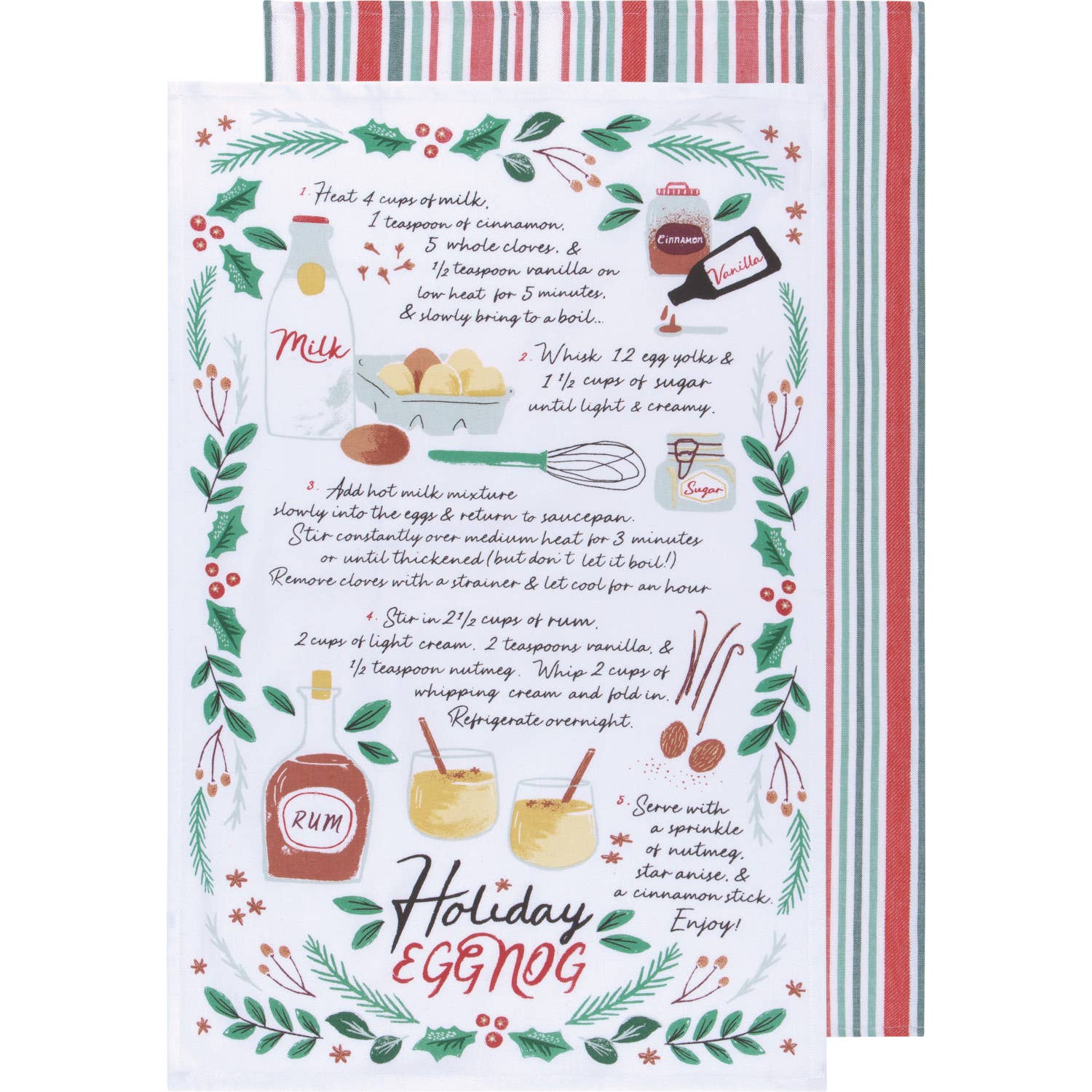 Holiday Eggnog Recipe Christmas Dishtowel Set of 2