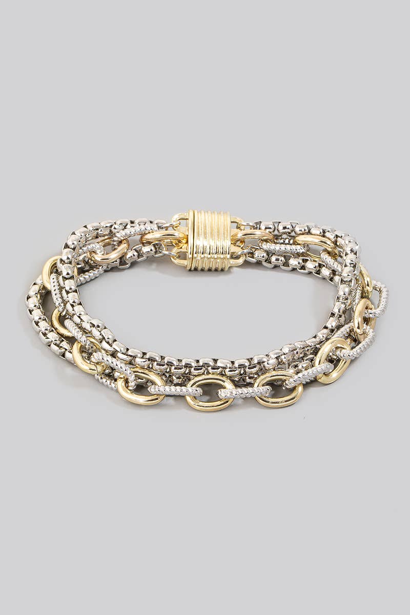 Assorted Chains Magnetic Lock 2 Tone Bracelet