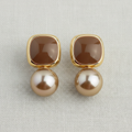 Vintage Inspired Square Enamel and Pearl Stud Earrings