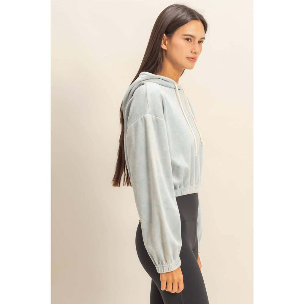 Cropped Velvet Pullover Hoodie