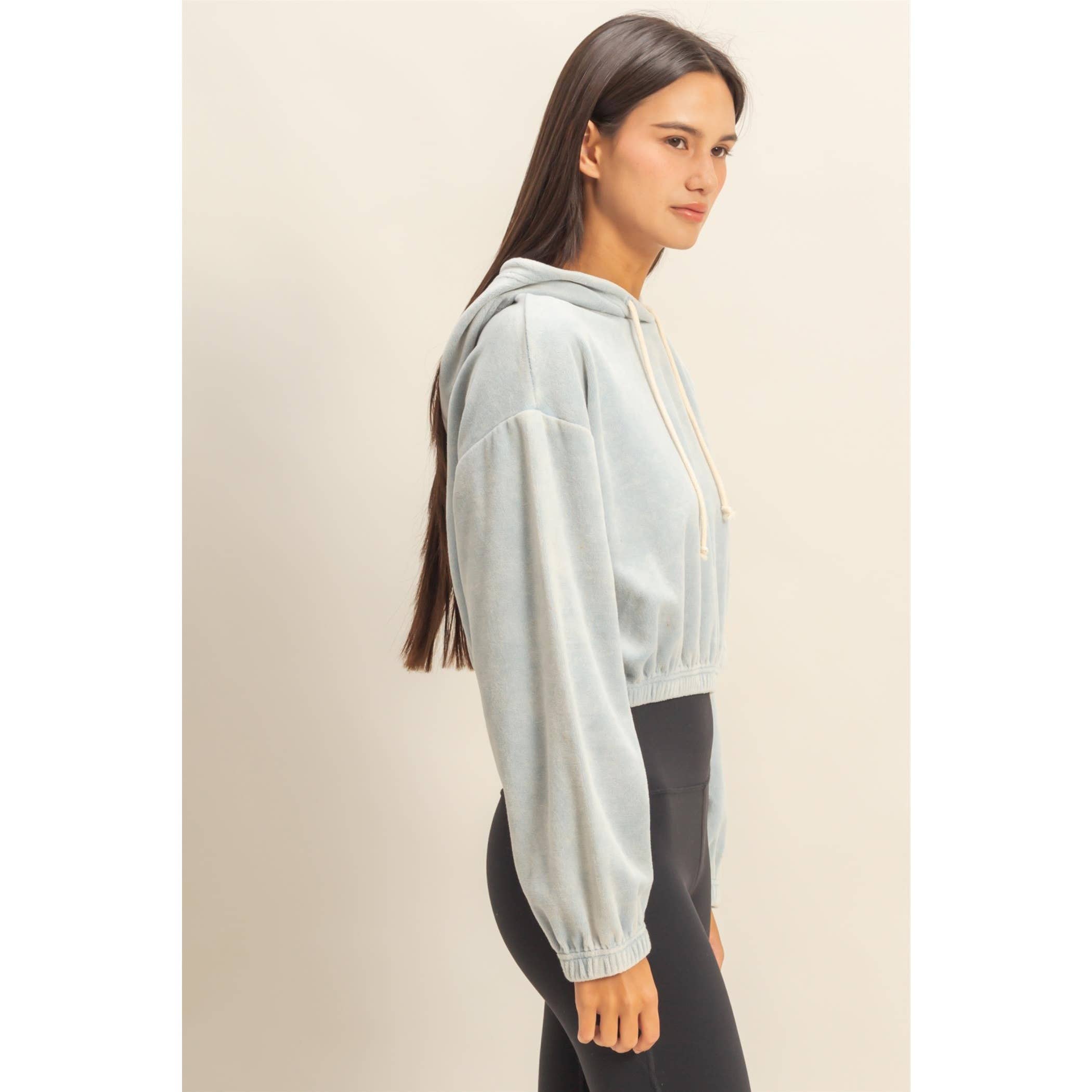 Cropped Velvet Pullover Hoodie