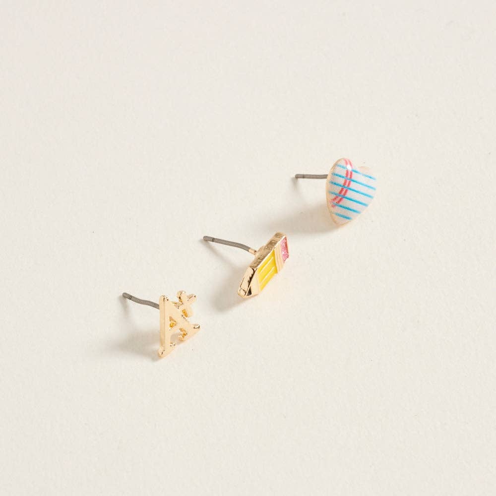 School Notebook Pencil A+ 3 Pair Earring Set