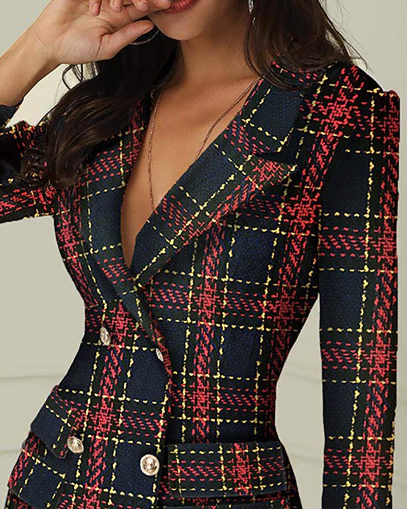Striped grid double breasted blazer dress