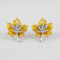 Vintage Enamel and Zircon Maple Leaf Stud Earrings