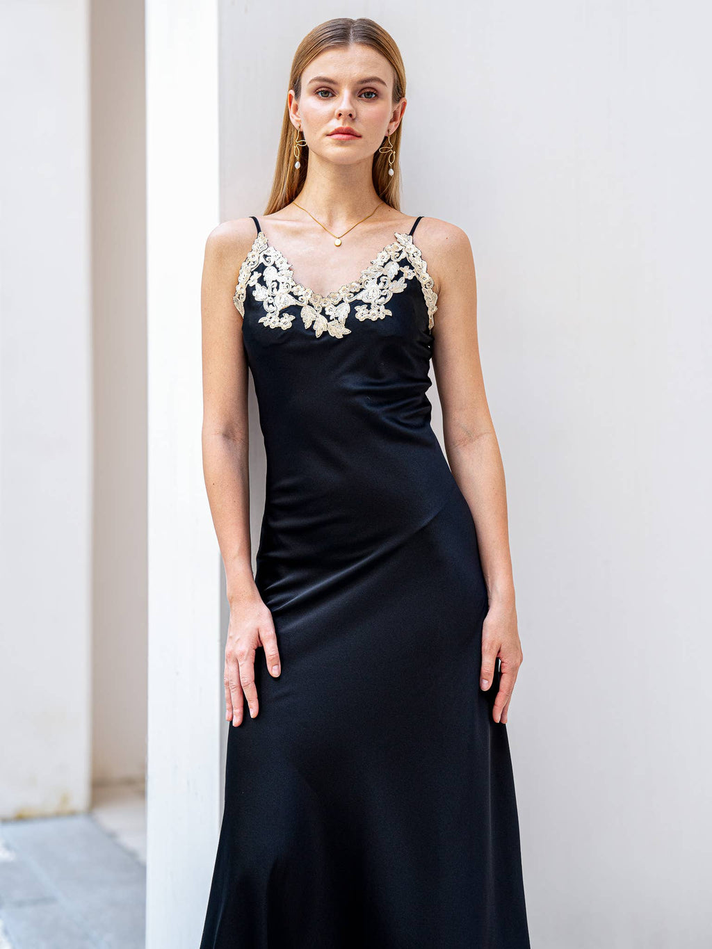 Silk Slip Dress with Lace Detail