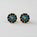 Vintage Inspired Blue and Black Enamel Shell Stud Earrings