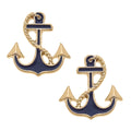 Laura Enamel Anchor Stud Earrings in Navy