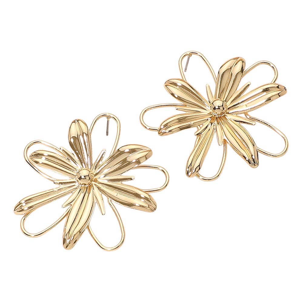 Bold Metal Floral Statement Earrings