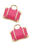 Business Class Enamel Suitcase Stud Earrings in Fuchsia