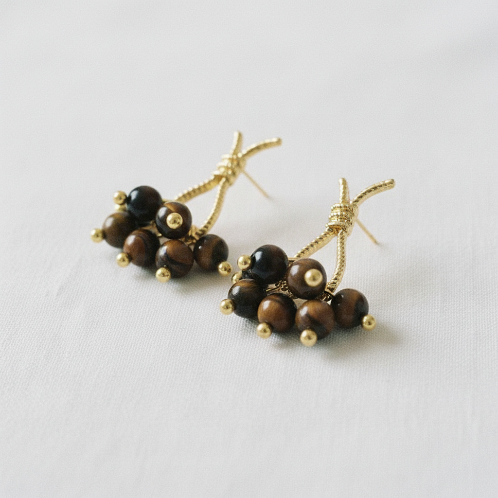 Tiger's Eye Rope Knot Tassel Earrings