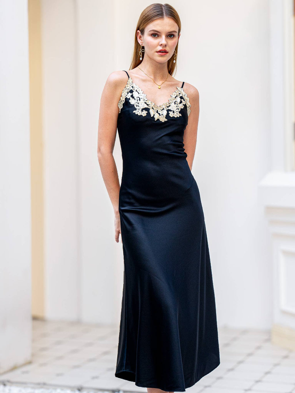 Silk Slip Dress with Lace Detail