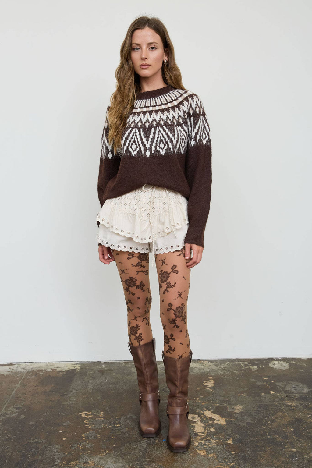 FAIR ISLE YOKE CREW NECK KNIT PULLOVER