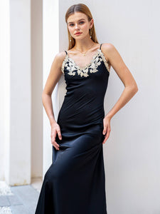 Silk Slip Dress with Lace Detail
