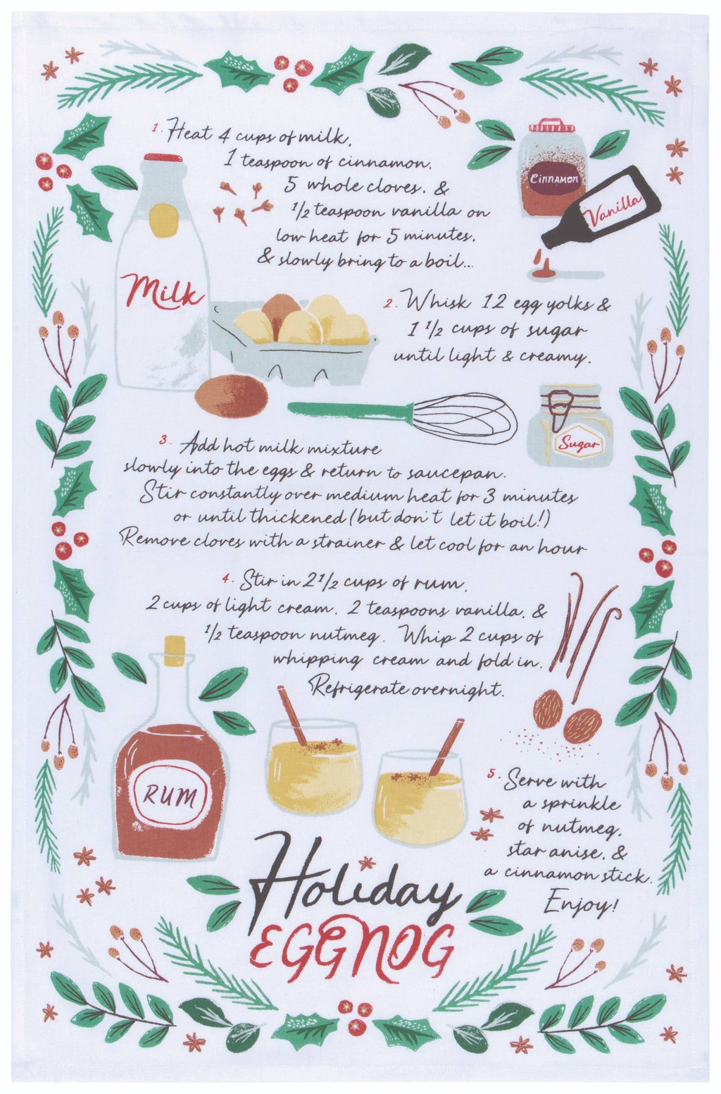 Holiday Eggnog Recipe Christmas Dishtowel Set of 2