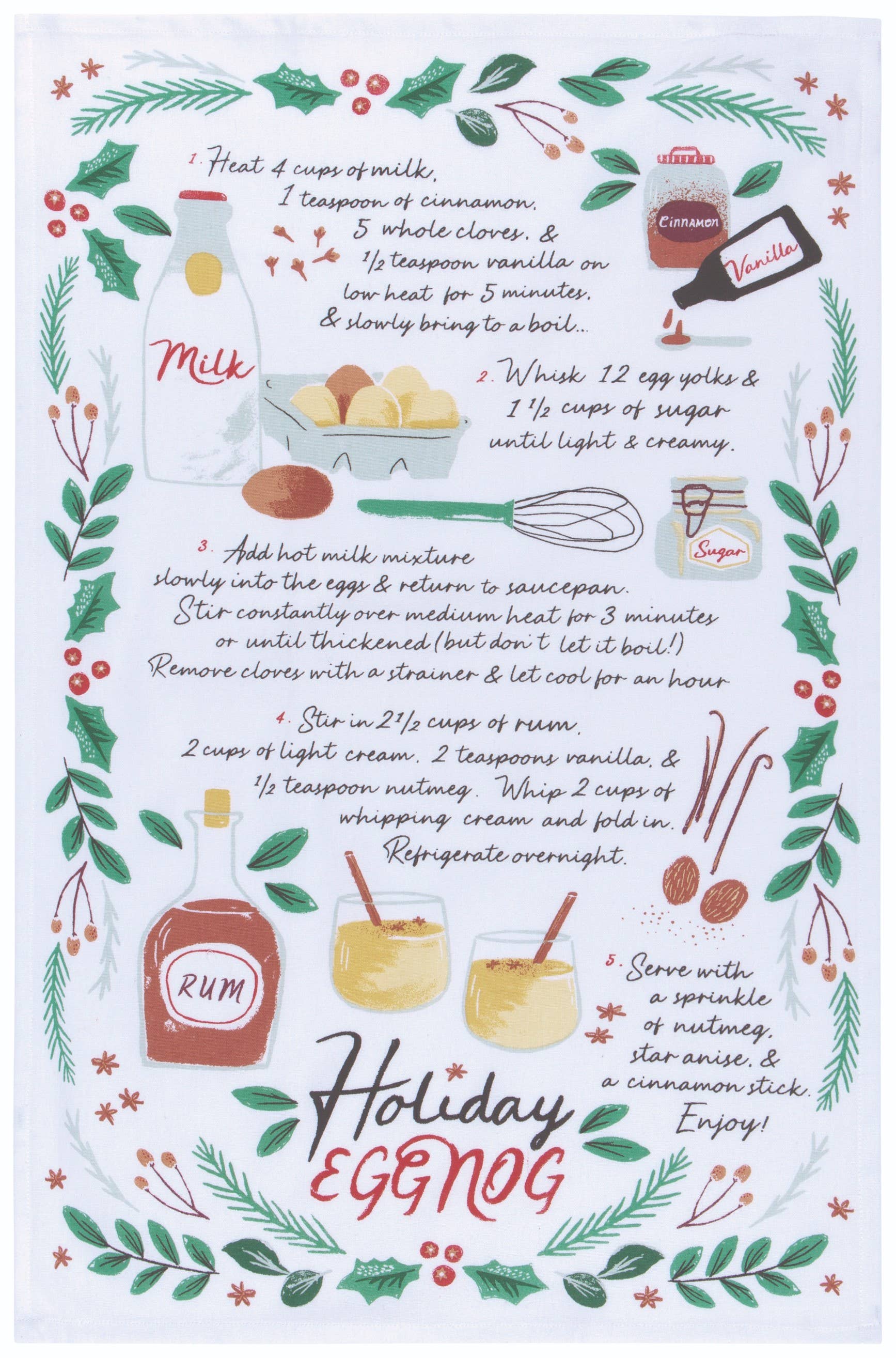 Holiday Eggnog Recipe Christmas Dishtowel Set of 2