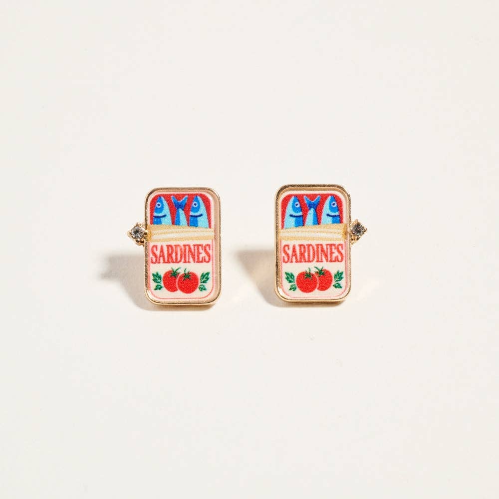 Canned Sardines Rhinestone Post Earrings