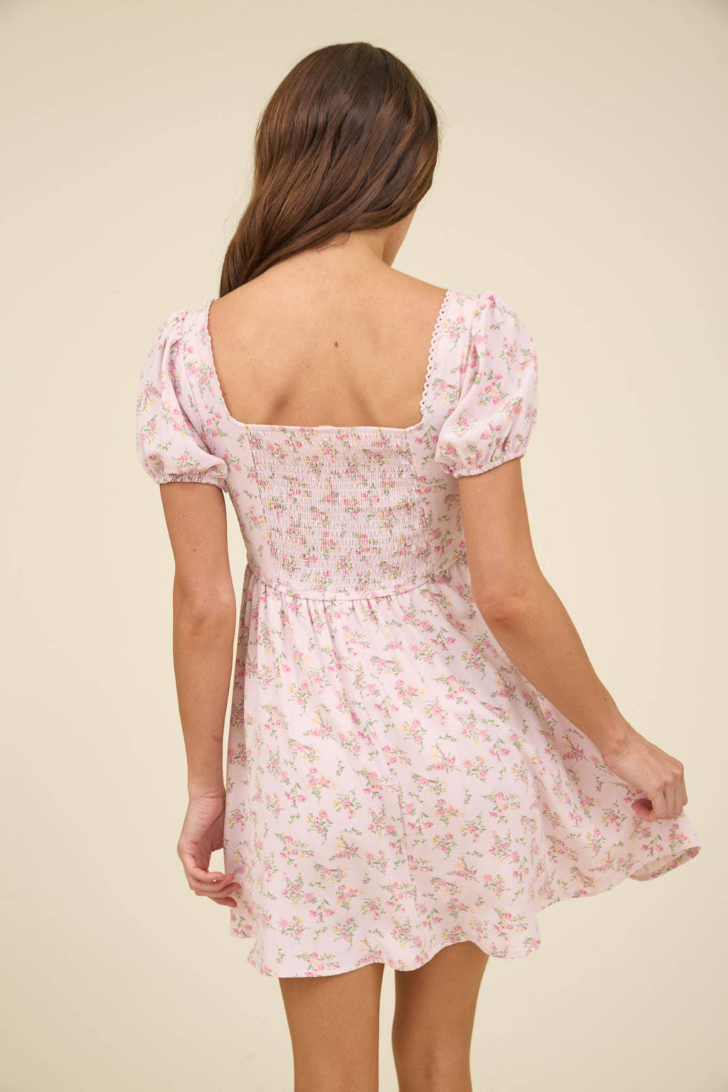 FLORAL LACE TRIM FRONT HOOK & EYE MINI DRESS