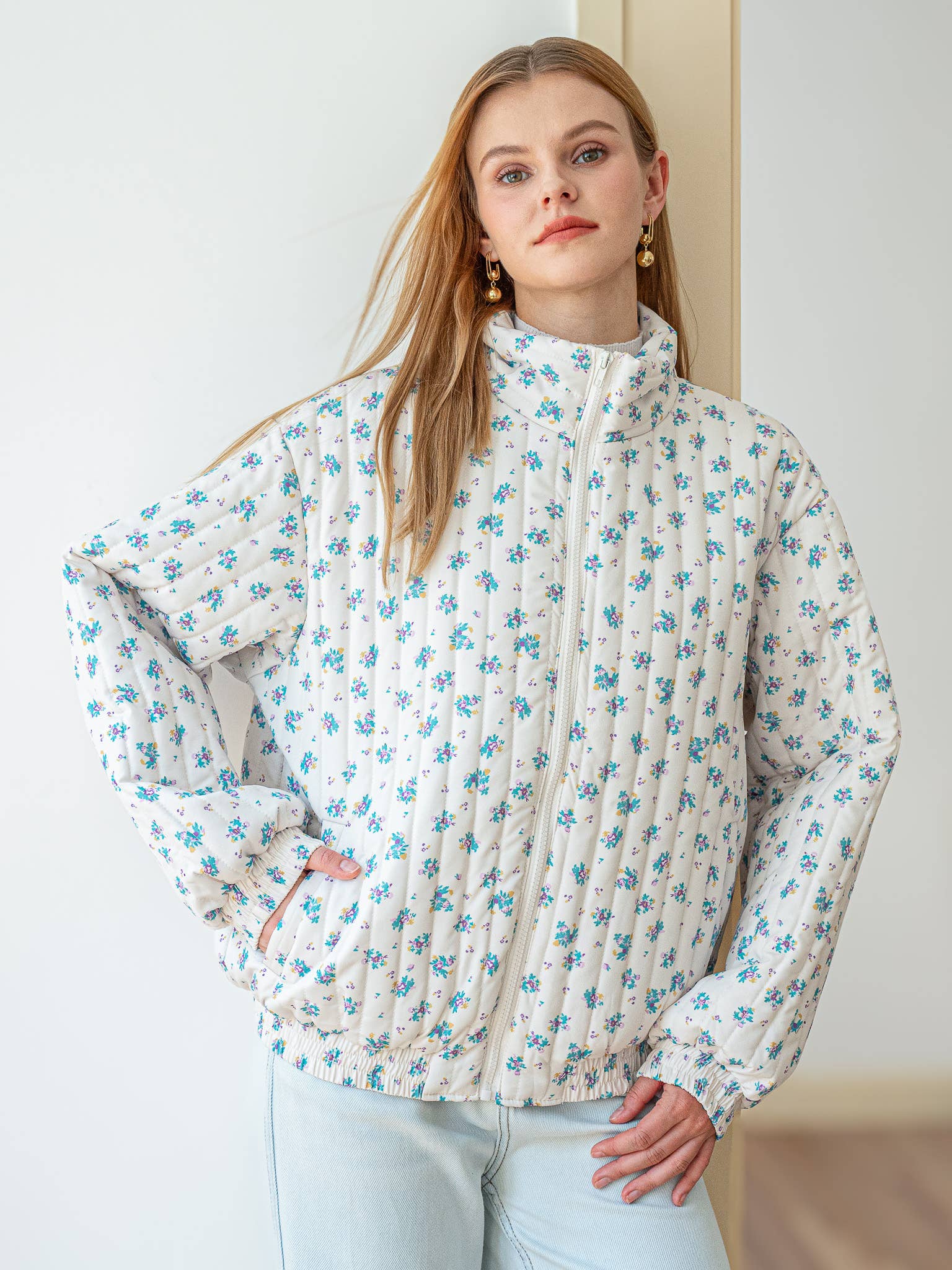 Dainty Floral Quilted Puffer Jacket