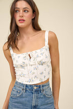 Load image into Gallery viewer, FLORAL SLEEVELESS FRONT DRAWSTRING CORSET CROP TOP