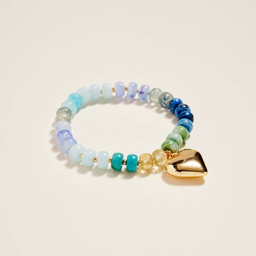 7.25 In Marbled Beaded Puffy Heart Charm Bracelet
