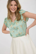 Load image into Gallery viewer, FLORAL PRINT V NECK SCALLOP SATIN BLOUSE