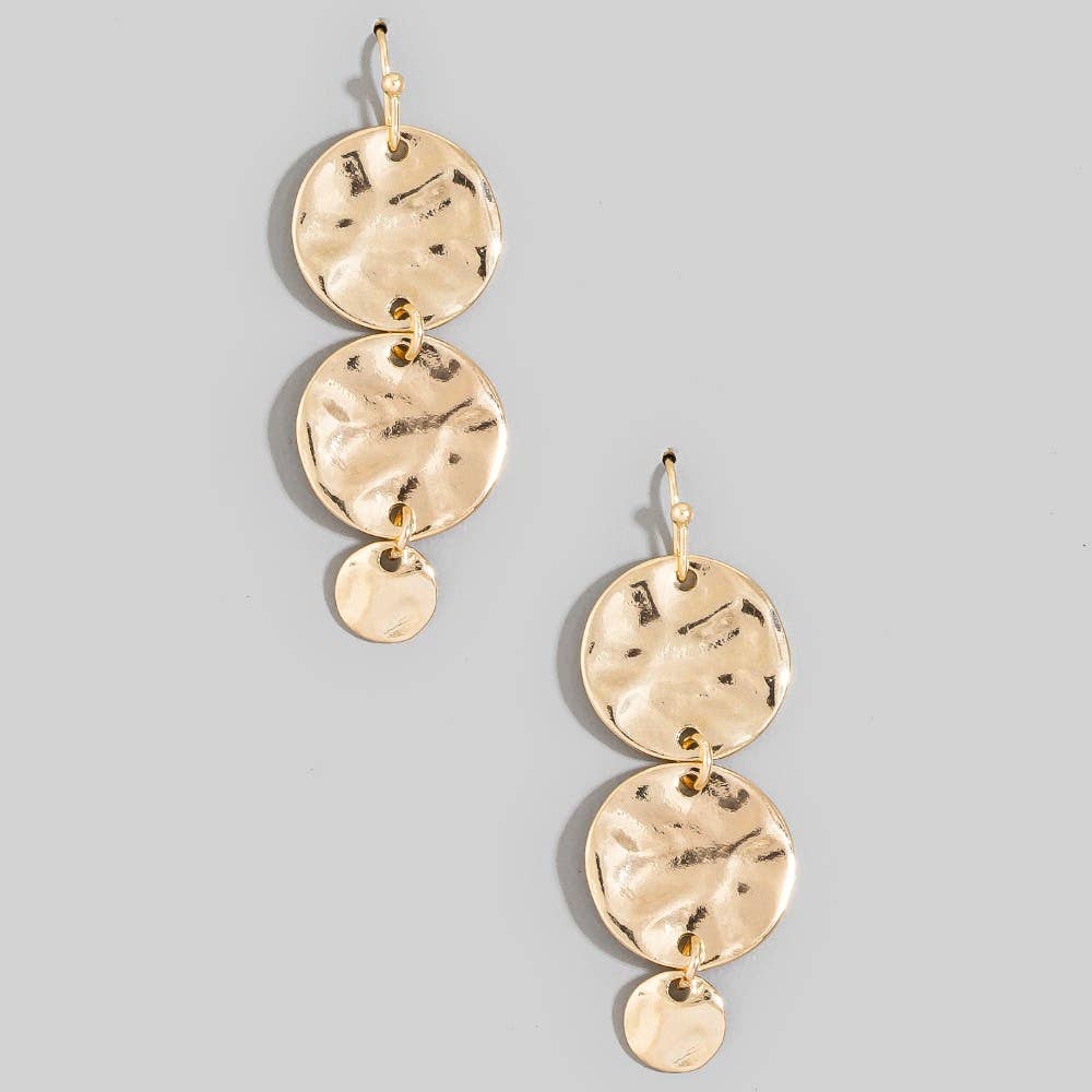 Hammered Disc Triple Drop Earrings
