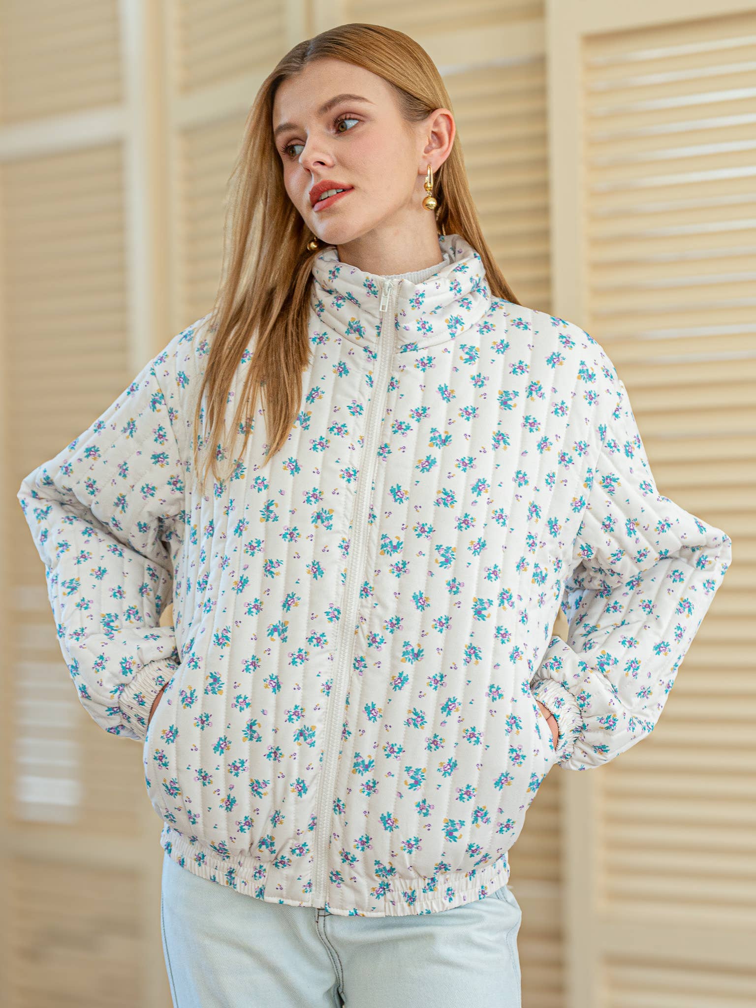 Dainty Floral Quilted Puffer Jacket