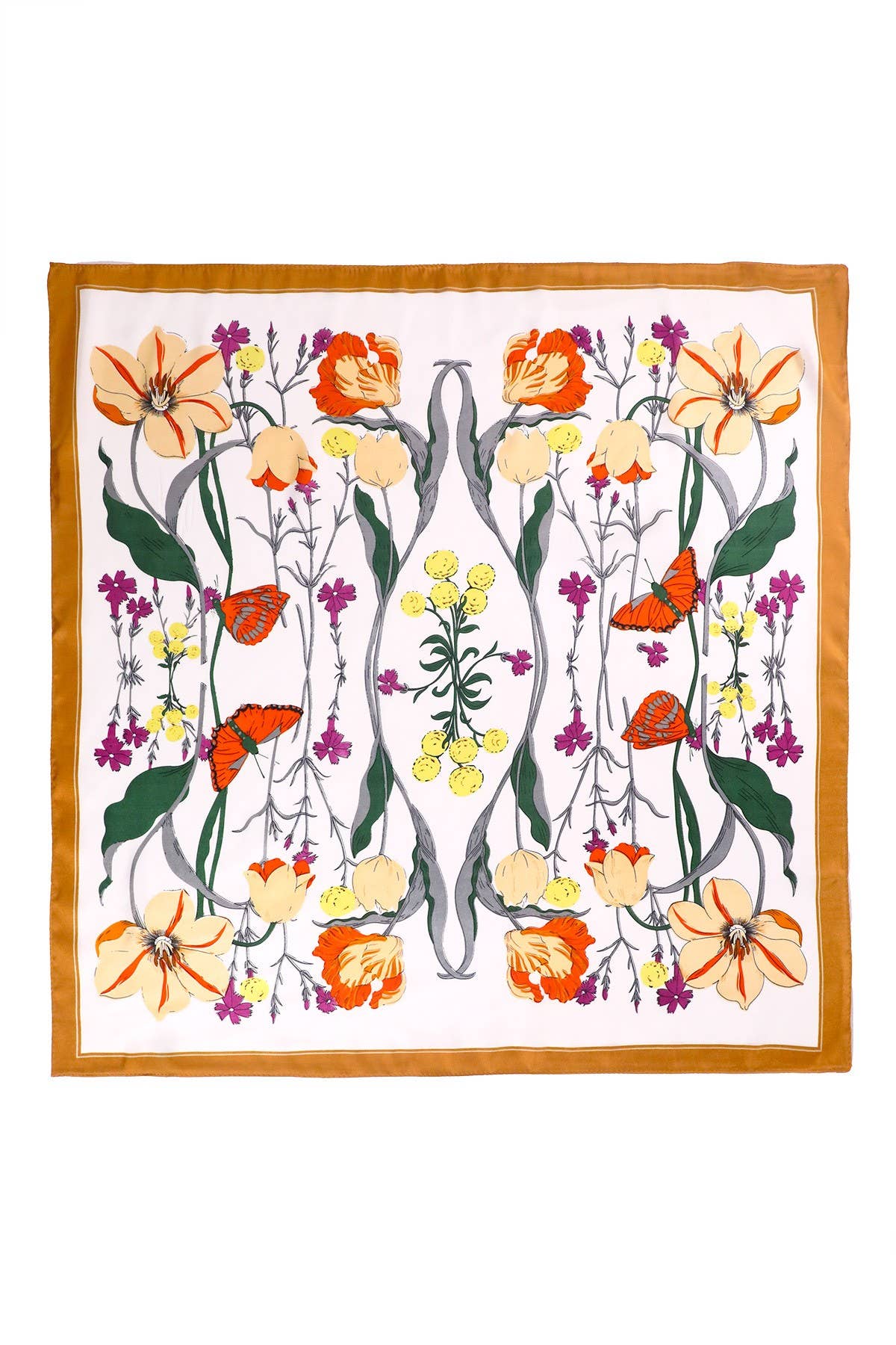 Botanical Square Satin Silk-Feel Scarf