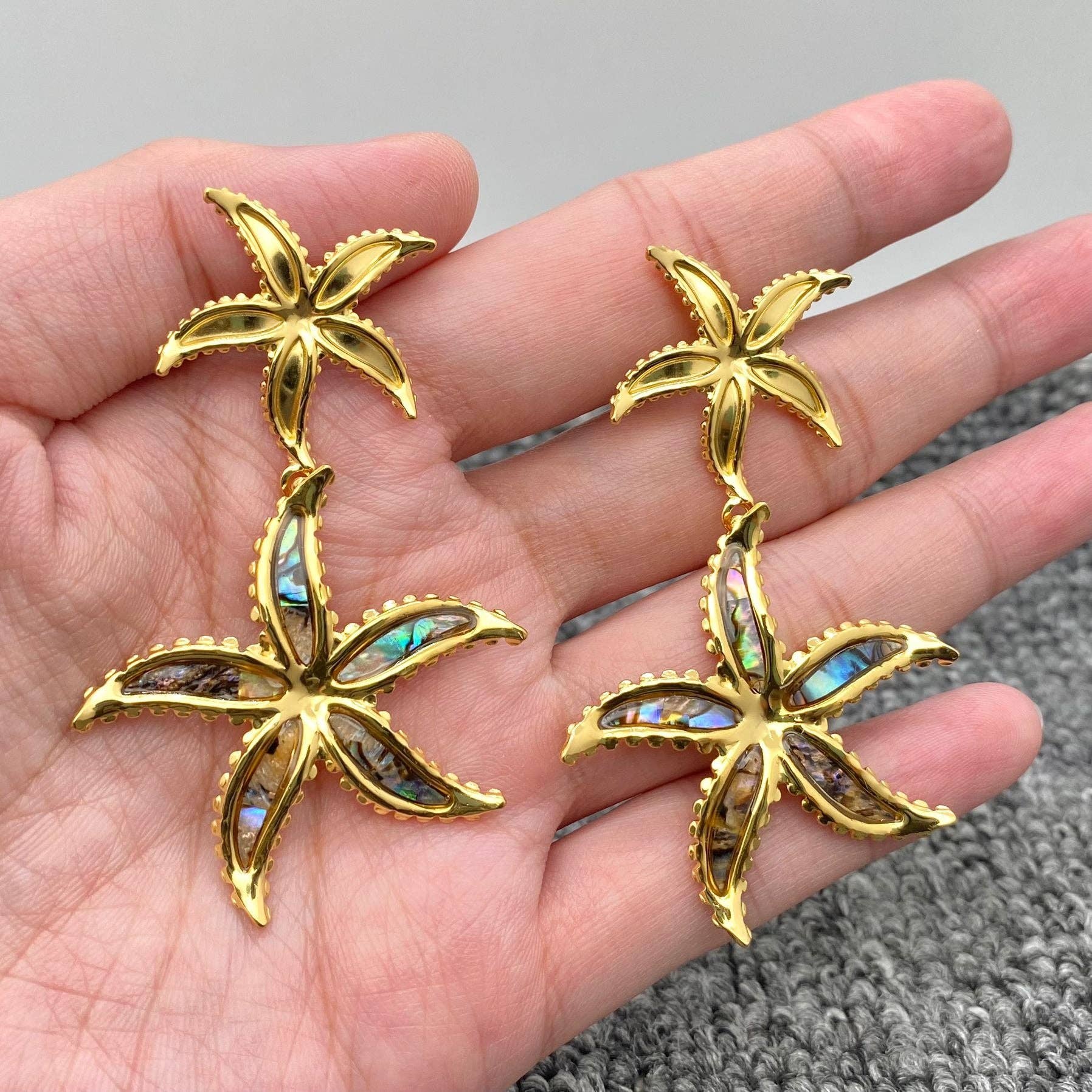 Shell Starfish 18K Gold Plated Steel Post Earrings