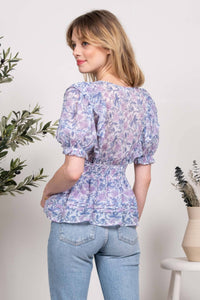 FLORAL PLEATED WOVEN TOP