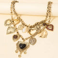Assorted Pearl And Heart Charms Statement Necklace