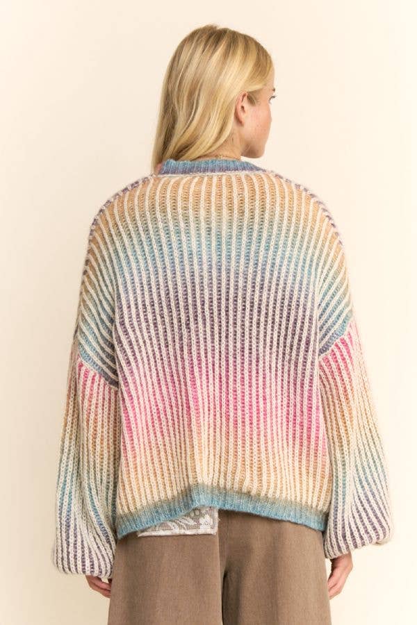Rainbow Ombre Ribbed Knit Open Cardigan