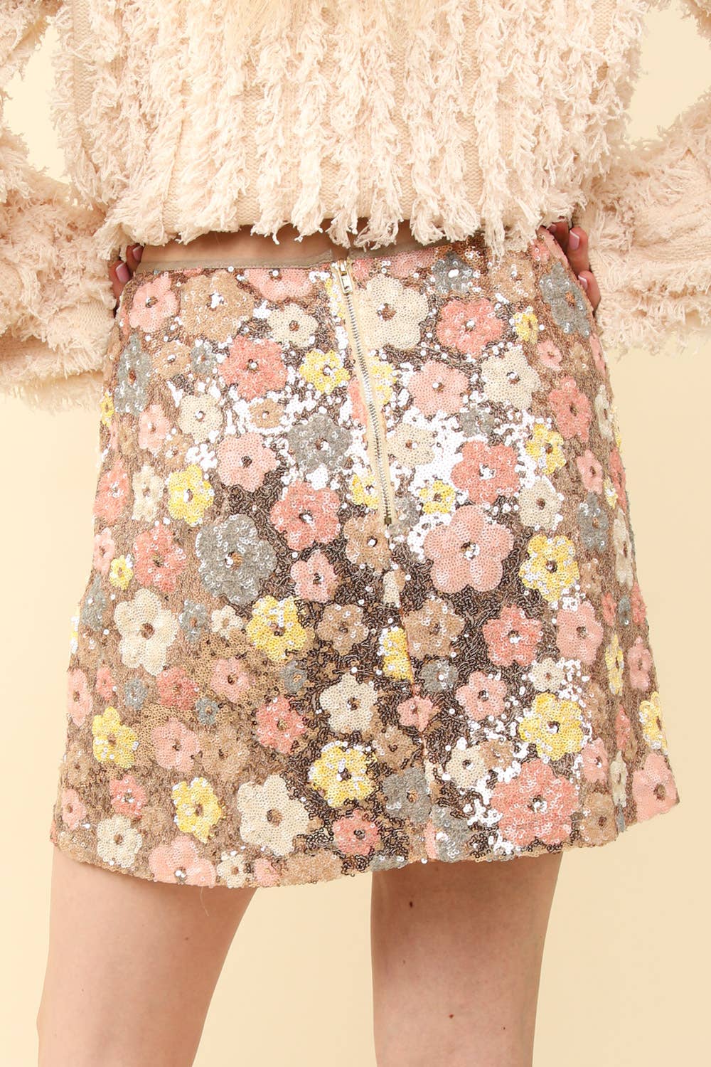 Floral Sequin Holiday Mini Skirt