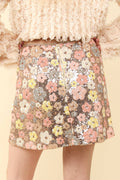 Floral Sequin Holiday Mini Skirt