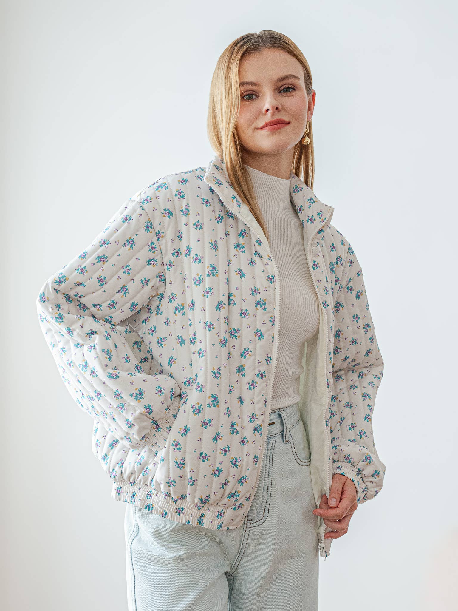 Dainty Floral Quilted Puffer Jacket