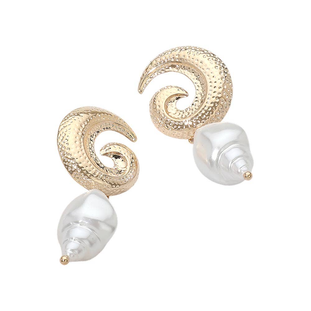Textured Spiral Shell Pearl Drop Earrings