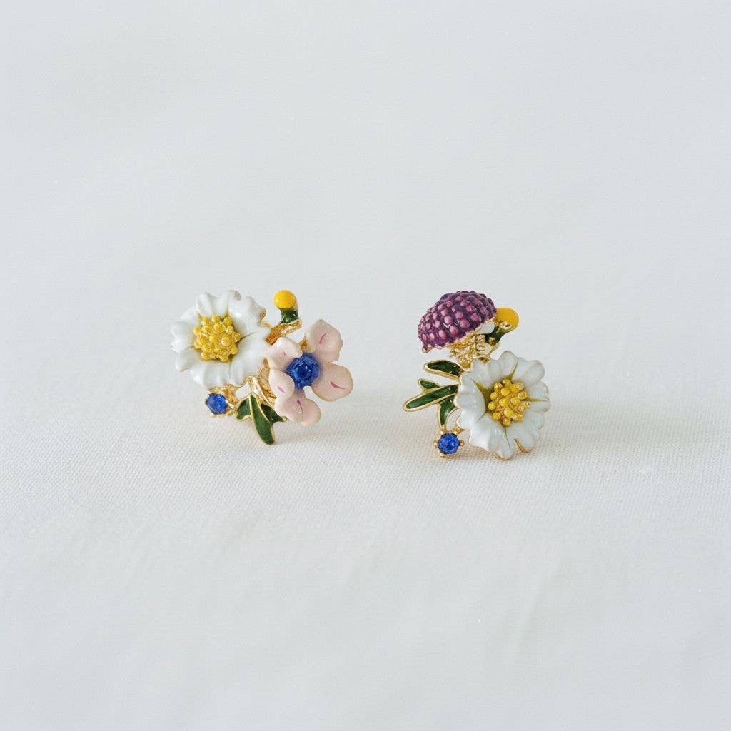 Gold Plated Drip Glaze Floral Stud Earrings