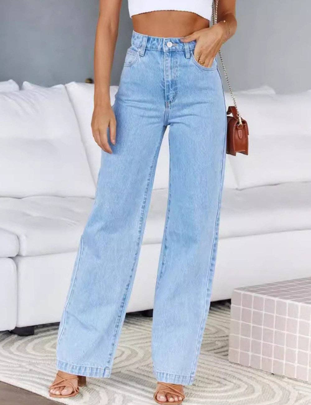 High Waist Denim Pant Straight Leg Jeans