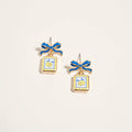 Vintage Fruit Plant Print Tile Enamel Bow Earrings