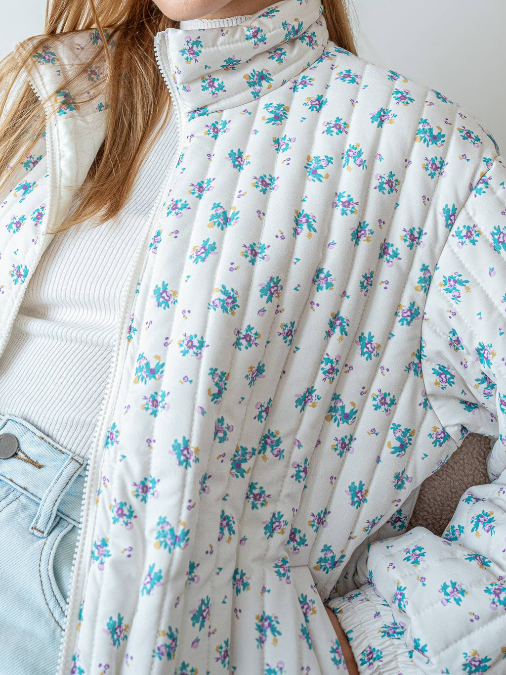 Dainty Floral Quilted Puffer Jacket